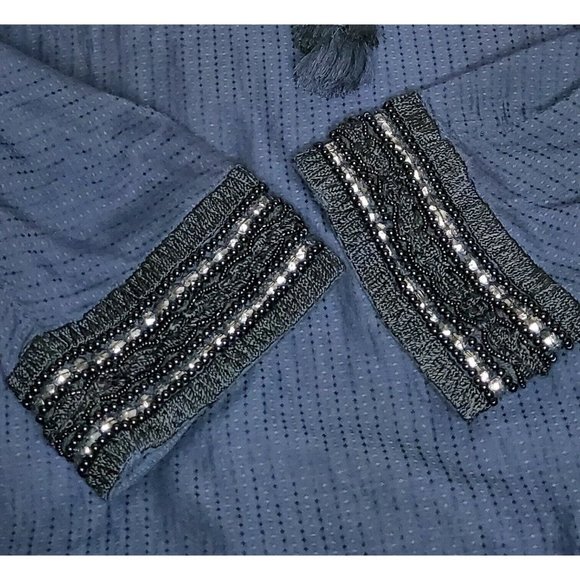 SOFT SURROUNDINGS Chandra Small Navy Blue Open Cold Shoulder Top Embellished - Picture 7 of 12